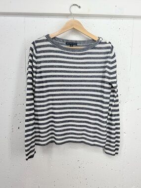Brooks Brother 346 Women’s Medium Navy Blue White Striped Boatneck Sweater